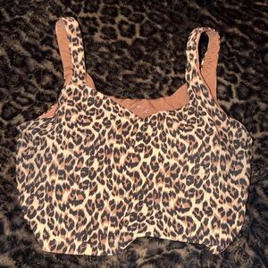 aerie Leopard Print Long Line Sports Bra - Brown, Tan & Black